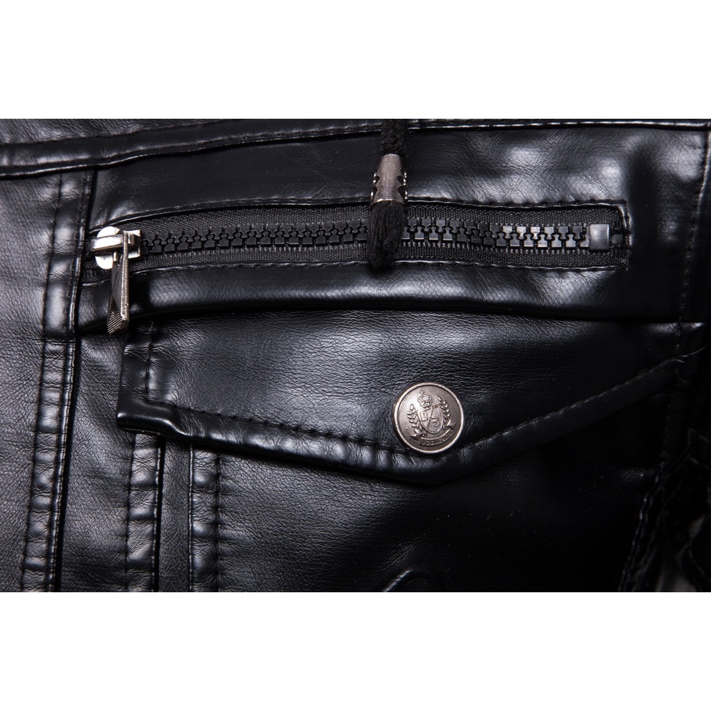 Áo khoác da có nón chất liệu nhung giữ ấm thời trang cho nam