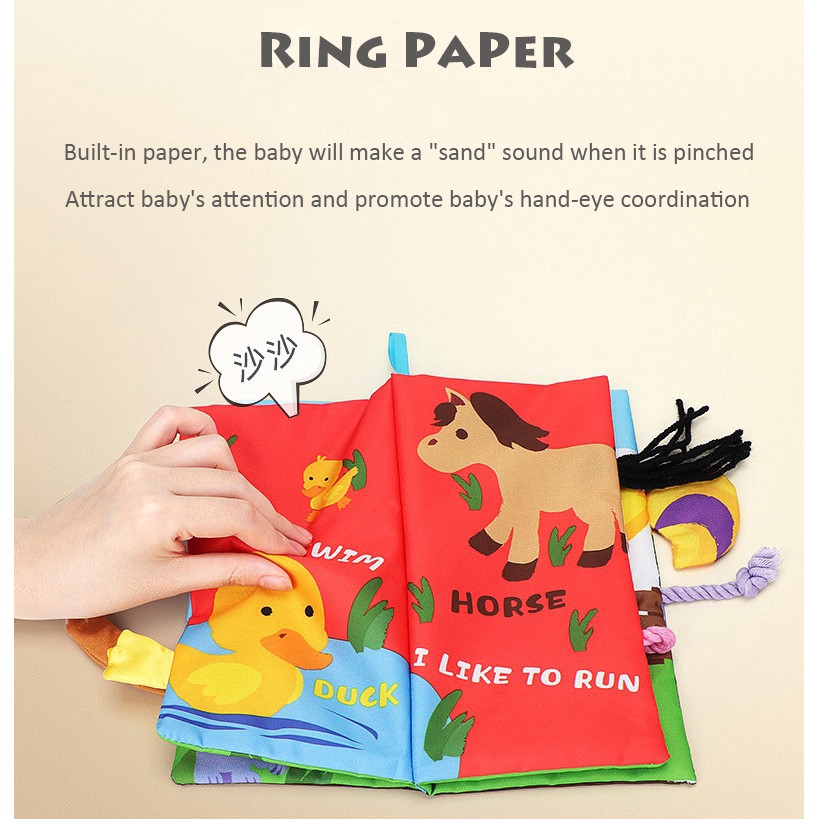 Sách vải trẻ em HDY An toàn cho trẻ 3 tháng tuổi, giúp trẻ nhận biết các con vật và phát triển trí thông minh