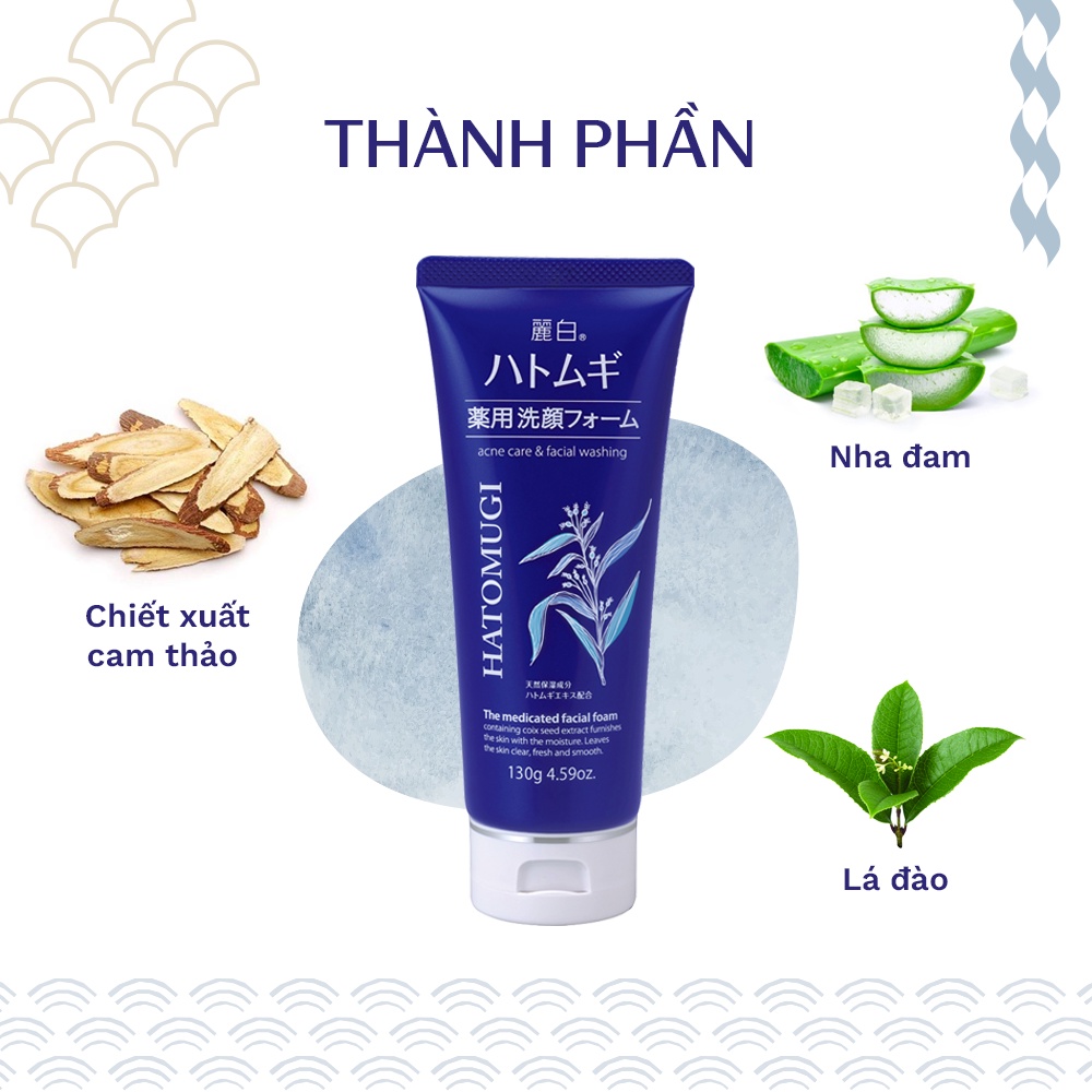 Sữa Rửa Mặt Ngừa Mụn, Dưỡng Ẩm Reihaku Hatomugi Acne Care &amp; Facial Washing (130g)