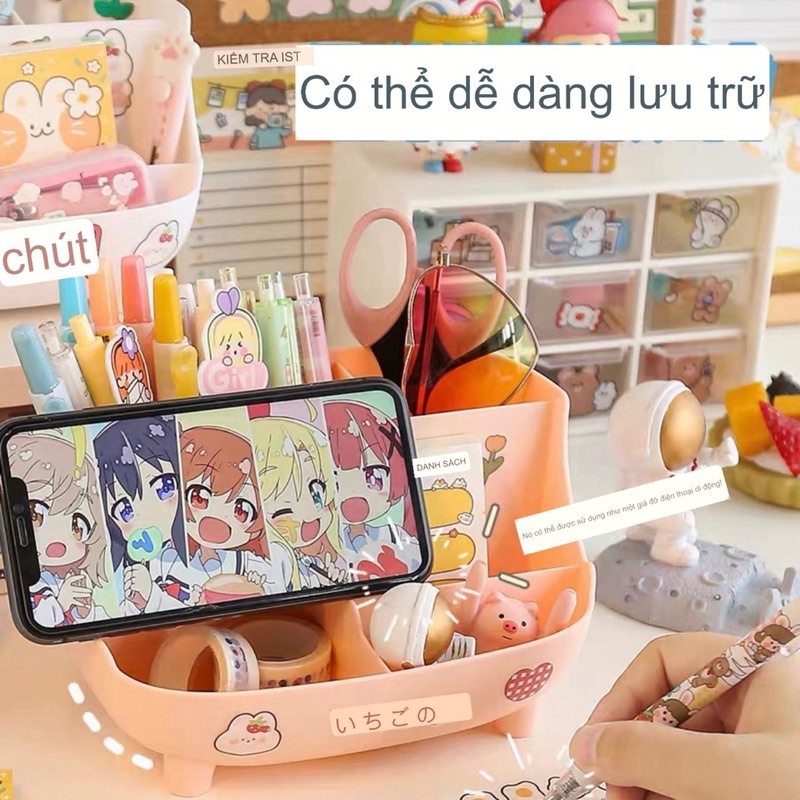 Hộp Đựng Bút Để Bàn Lưu Trữ Văn PHòng Phẩm Tặng Kèm Sticker Dễ Thương