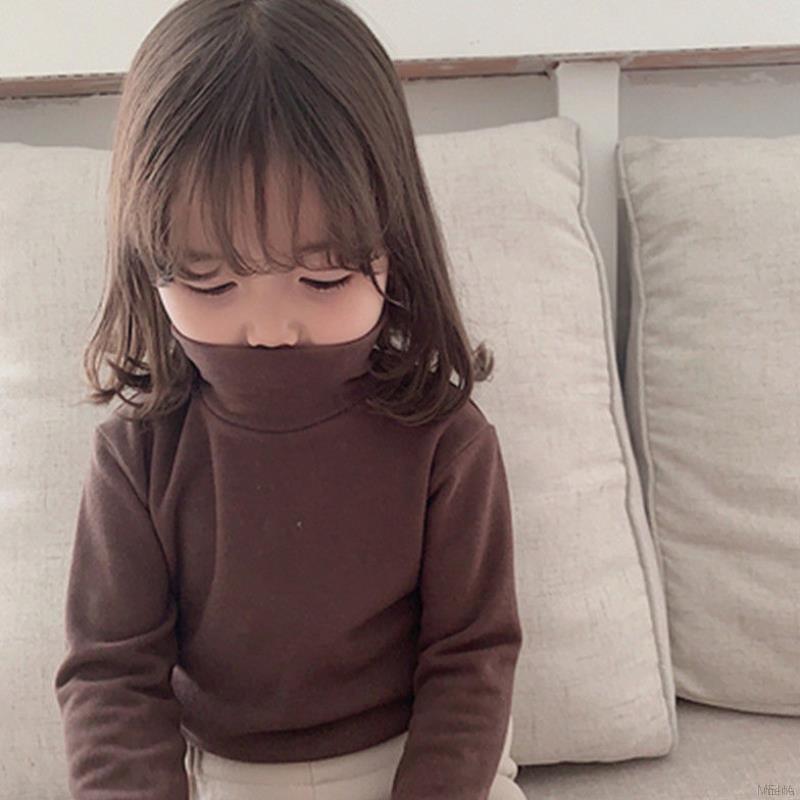 Áo Cổ Cao Màu Trơn Thời Trang Mùa Đông Ấm Áp Cho Bé Gái