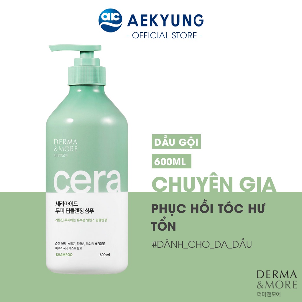 Dầu gội làm sạch sâu cho da đầu dầu Derma & More CERAMIDE cung cấp dưỡng chất cho da đầu và mái tóc khoẻ đẹp (600ml)