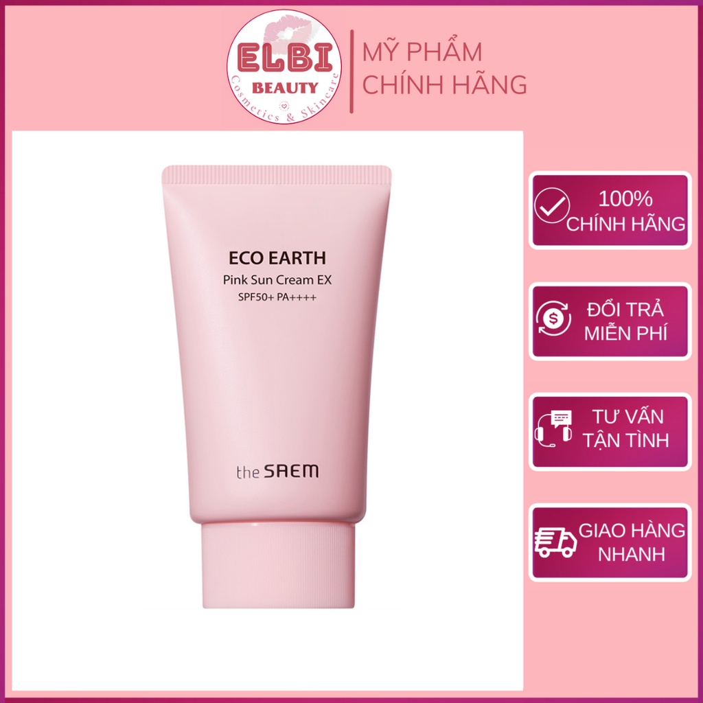 Kem Chống Nắng The Saem Eco Earth Pink Sun Cream Ex 50ml, Màu Hồng - Elbi beauty cosmetics &amp; skincare