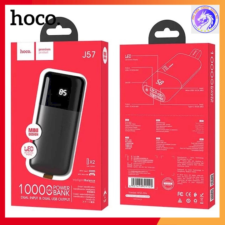 PIN DỰ PHÒNG POLYMER A+ 2 CỔNG USB 2.0A 10000MAH HOCO J57 - MÀN HÌNH LED