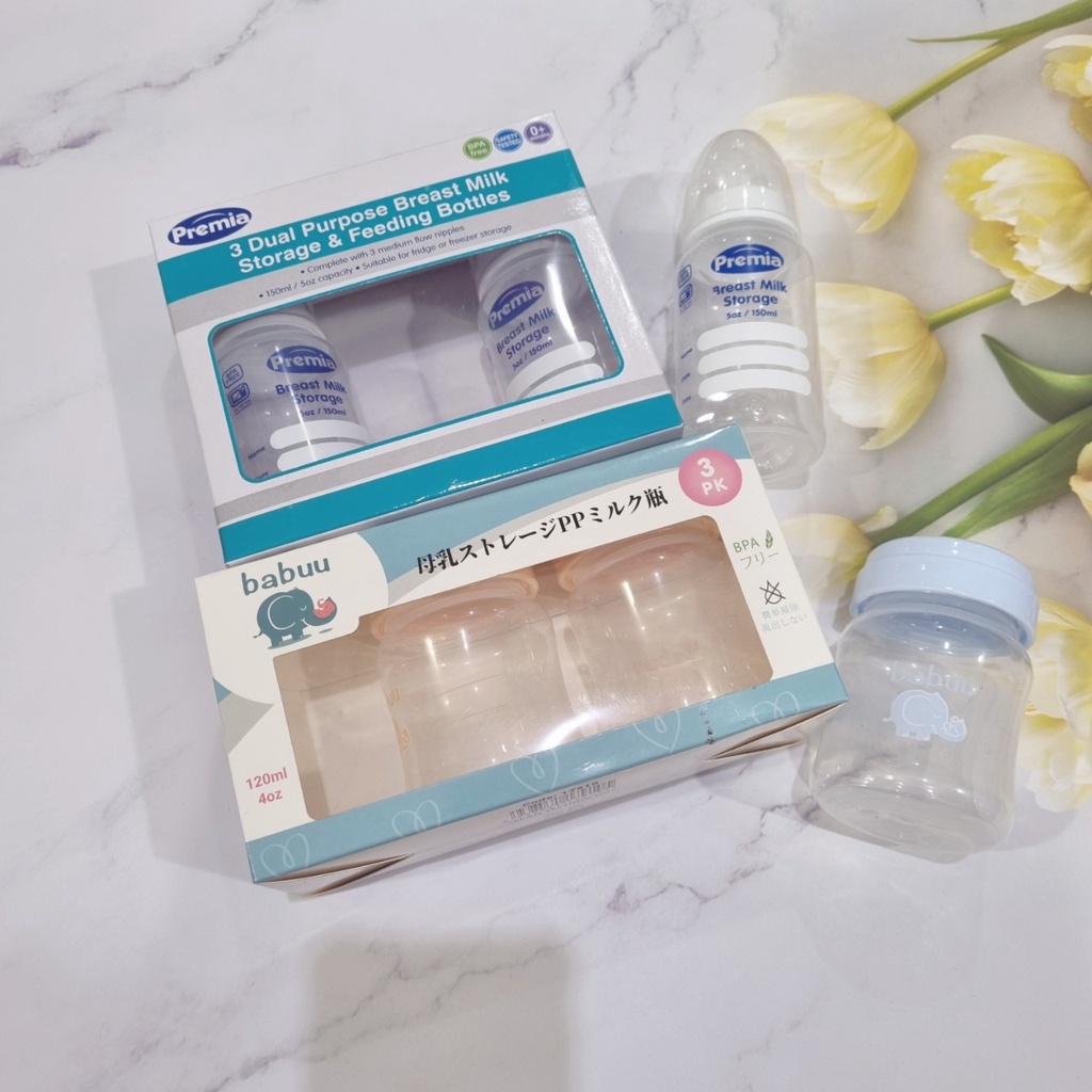 Bộ 3 bình trữ sữa Babuu Nhật Bản 120ml - Bộ 3 Bình Sữa Premia 2in1 Thái Lan 150ml