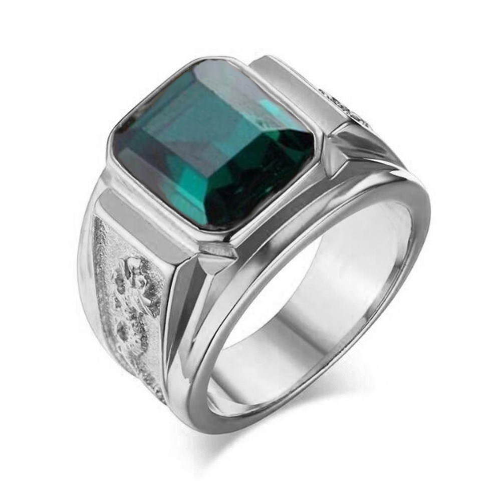 Nhẫn thép titan mạ vàng bạc hình rồng đính đá xanh lá thời trang dành cho nam