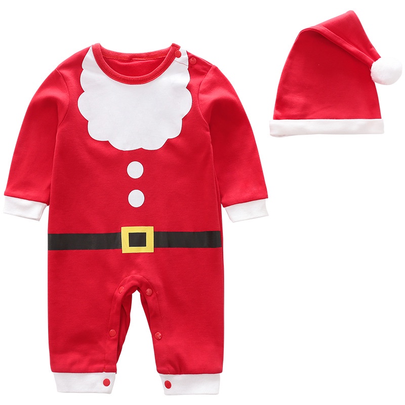 Bộ Áo Liền Quần Tay Dài Bằng Cotton In Họa Tiết Giáng Sinh Dễ Thương Thời Trang Cho Bé Sơ Sinh 0177