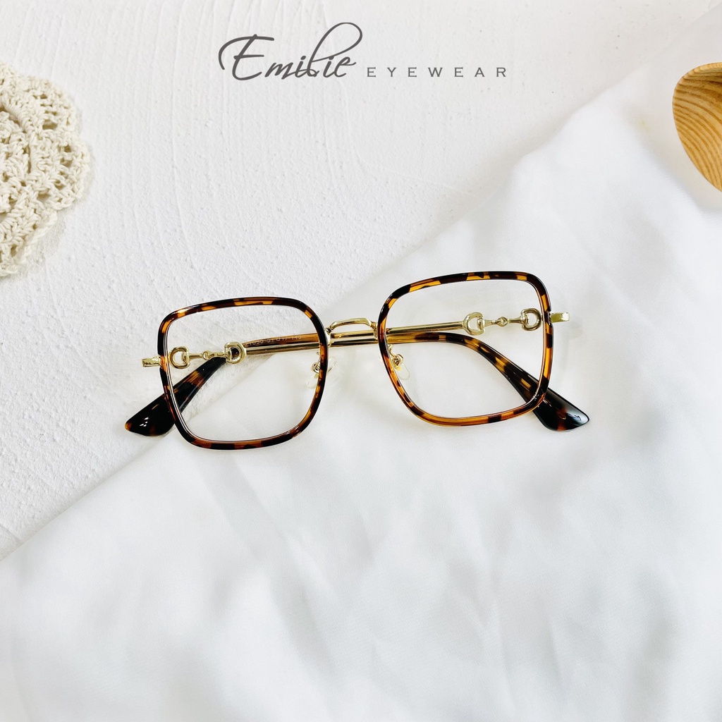 Gọng kính vuông to kim loại kết hợp viền nhựa hottrend Emilie eyewear phụ kiện thời trang 21050