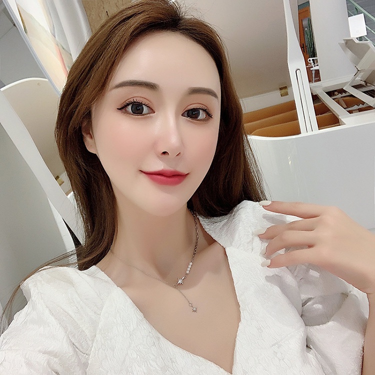 Vòng cổ choker bạc dây xích bất đối xứng gắn hạt trai mặt ngôi sao VC001 Leous Accessories