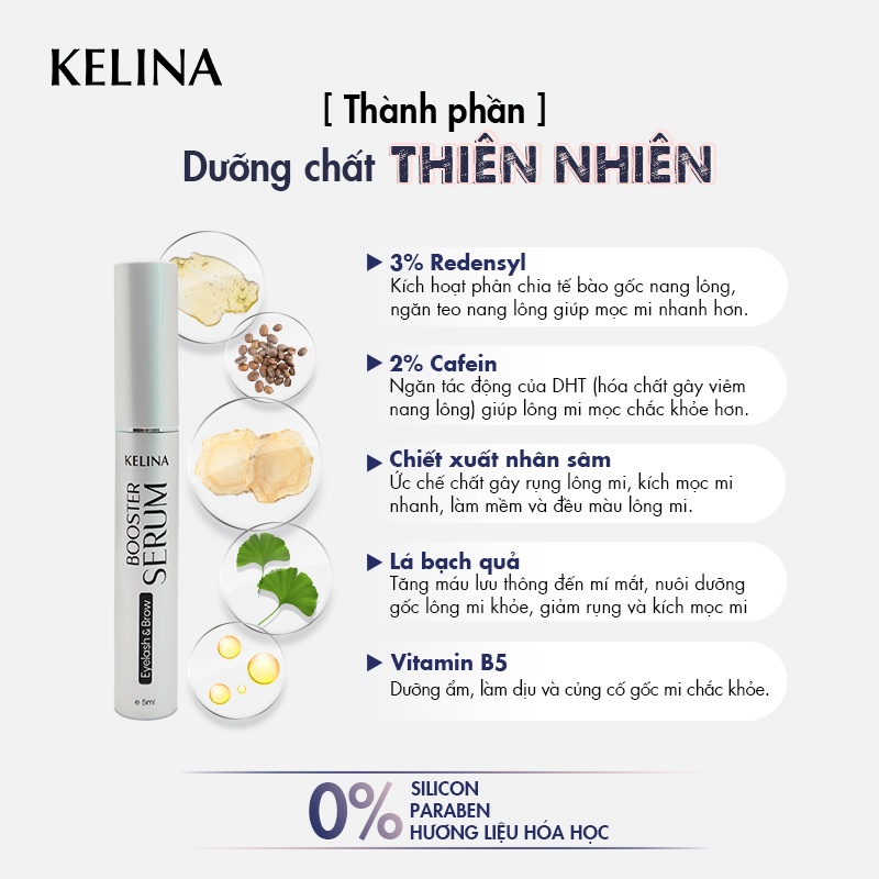 Tinh Chất Dưỡng Mi & Mày Toàn Diện Kelina - Giúp Hồi Sinh Làn Mi Dài, Dày, Cong vút, An Toàn Cho Mắt 5ml