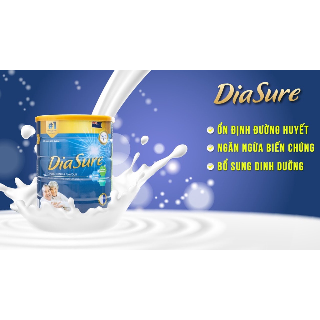 Combo 2 lon sữa Dia Sure 850g cho người tiểu đường - cân bằng đường huyết, hỗ trợ ăn ngủ ngon, tăng cường sức khỏe