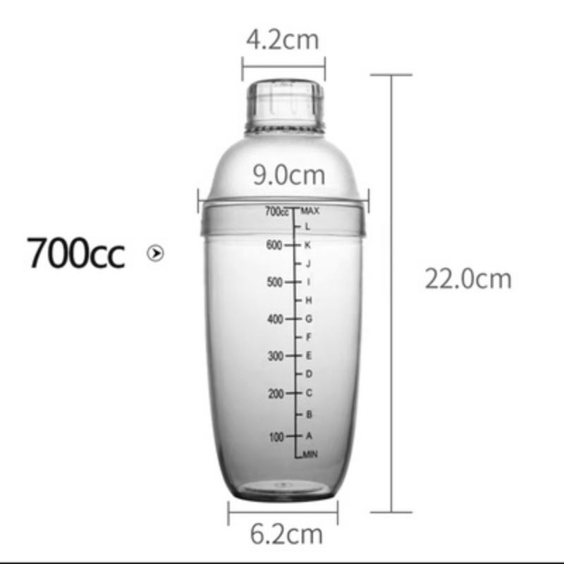 Bình lắc Shaker nhựa chia vạch 500ml-700ml