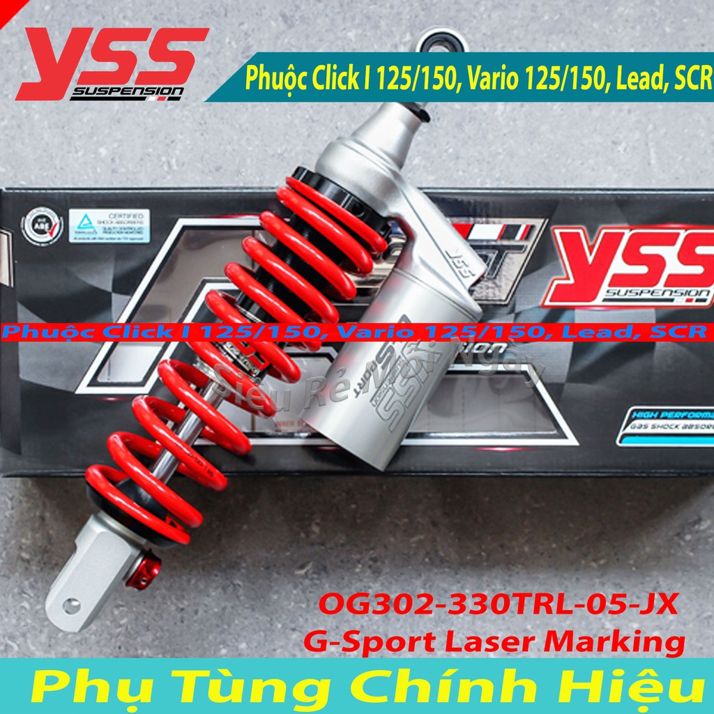 Phuộc YSS G-Sport Laser Marking Vario 125cc, 150cc Click I 125cc, 150cc, Lead, SCR Đen Đỏ Thái Lan