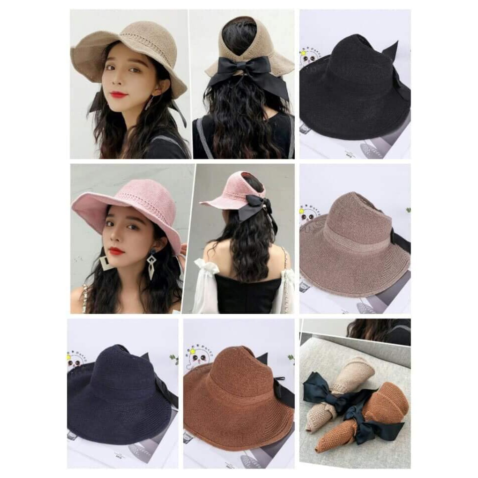 Mũ Cói, Nón Cói Mềm Hở Chóp Nơ Sau Siêu Xinh