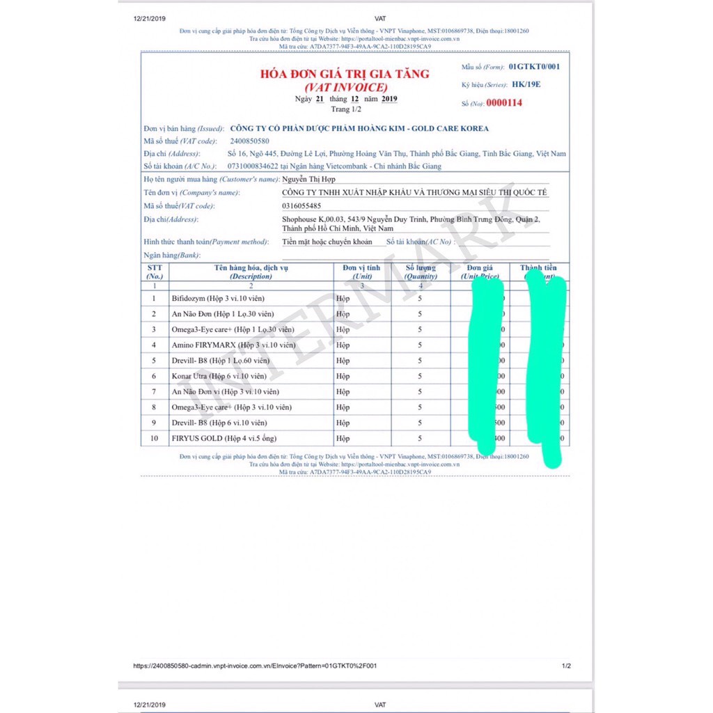 Ống Canxi ThymoGCK2 Hoàng Kim Cho Bé hộp 20 ống