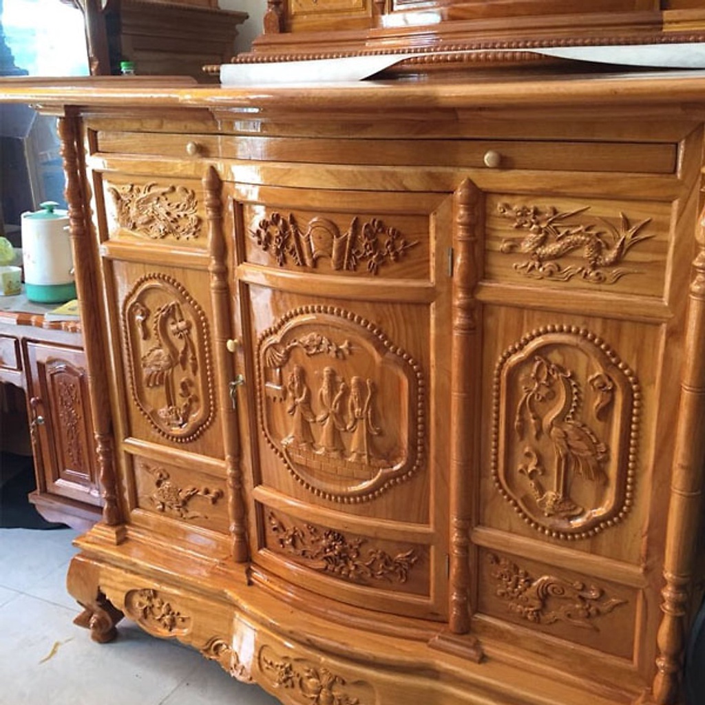 TỦ THỜ GỖ GÕ ĐỎ DÀI 1M53 CAO 1M25 NGANG 63cm CỬA CONG