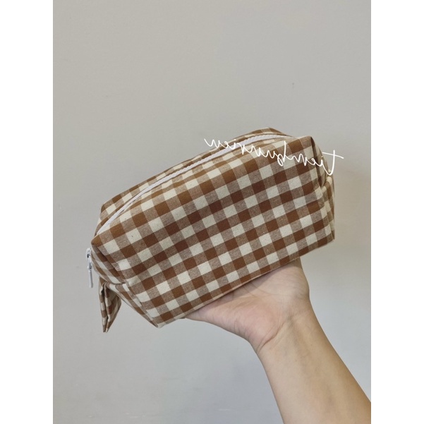 Túi bút, hộp bút, bóp viết, túi mỹ phẩm caro nâu choco
