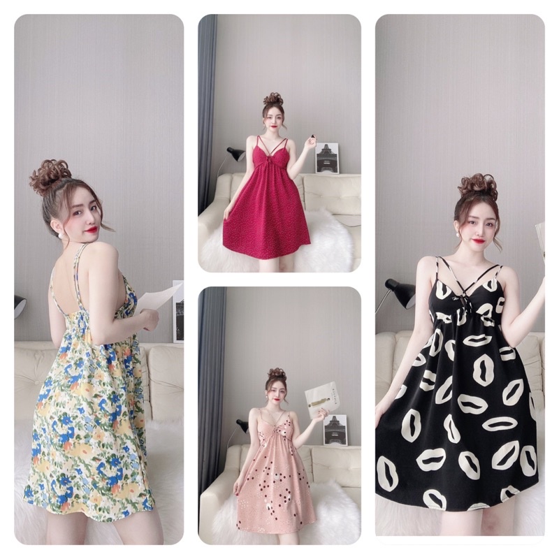 Váy Ngủ Nữ, Đầm Ngủ Sexy Lụa 2 Dây Nữ, Lụa Mango kèm quần, tặng kèm mút, freesize 40_60kg, tuỳ chiều cao