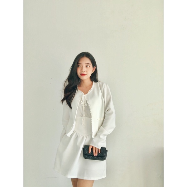 [THIẾT KẾ CAO CẤP] Set dạ 3 món trắng tiểu thư,Set dạ tweed tinh khôi trẻ trung Tết 2022 Ảnh thật | BigBuy360 - bigbuy360.vn