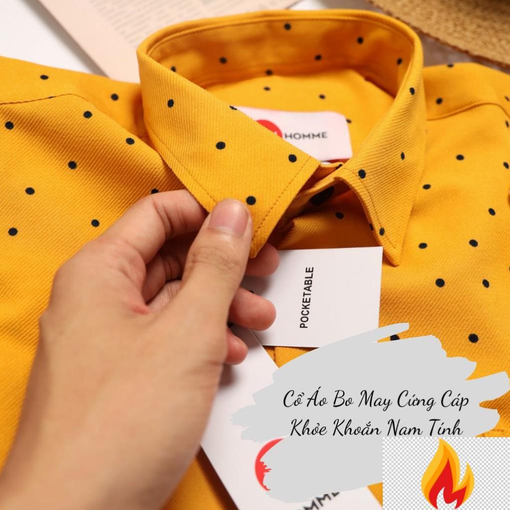 Áo Sơ Mi Nam Chấm Bi 3 Màu Đen Trắng Vàng Tay Dài Hàn Quốc- Áo Sơ Mi Lụa Không Nhắn Hàng Hiệu Gusta-SM3 -K(&1