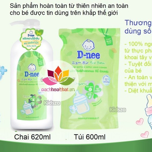 [Hàng Chính Hãng]Nước Rửa Bình Sữa Dnee Organic Chai 620ml- Nước Rửa Bình Sữa Dnee Túi 600ml Chính Hãng Thái lan