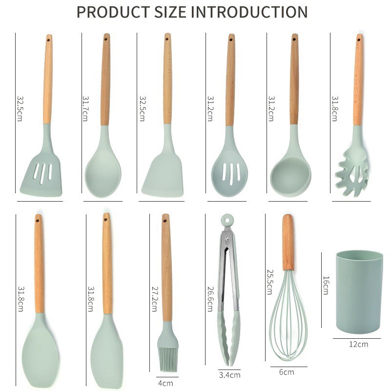 【Có hàng sẵn】 Set of 11 dụng cụ nấu ăn Silicone Kitchenware