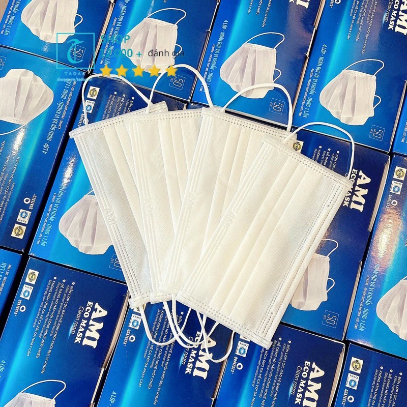 Khẩu trang y tế Ami màu trắng hàng 4 lớp kháng khuẩn 50 chiếc cao cấp | BigBuy360 - bigbuy360.vn