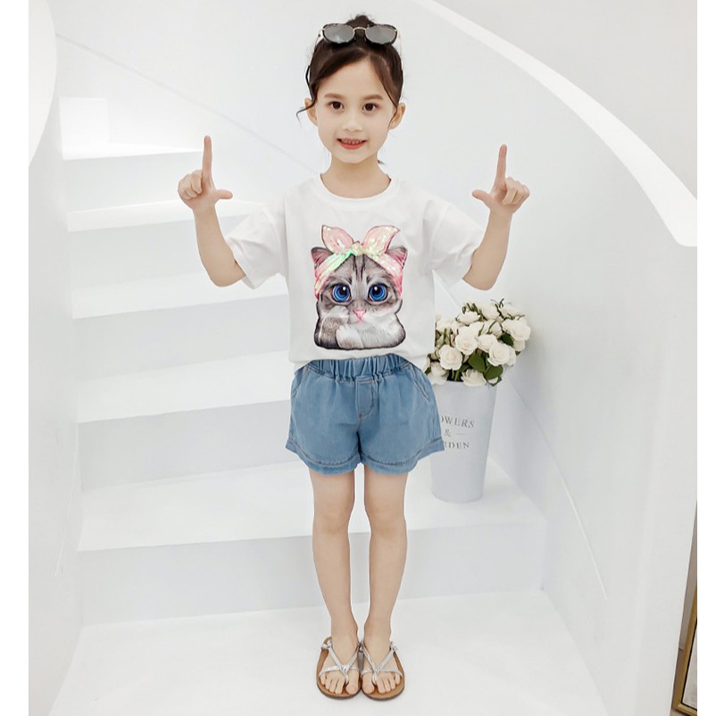 Áo phông hình mèo siêu cute dành cho bé gái lớn
