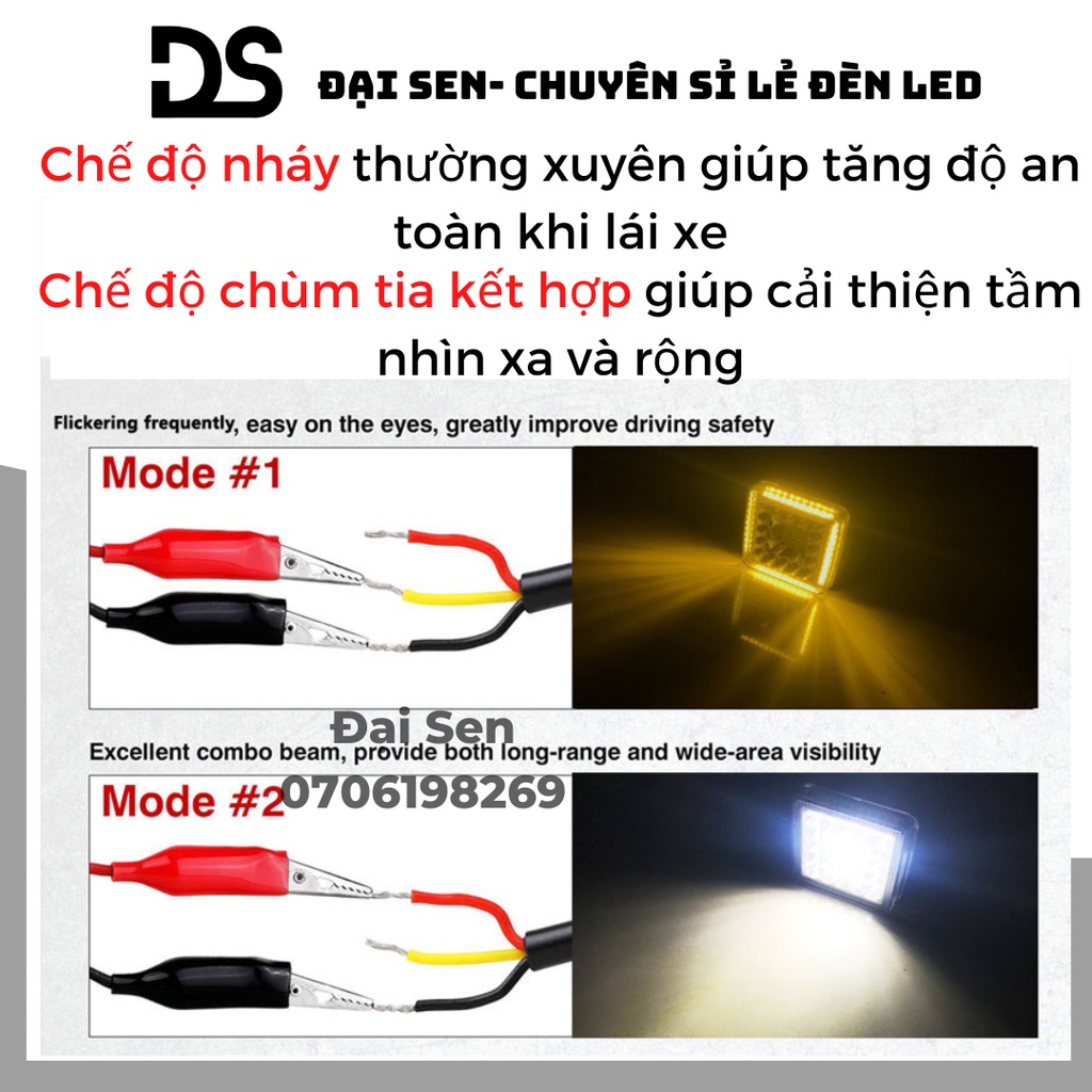 Đèn pha Led work light siêu sáng vuông 231W 10-30V 4 inch  lắp cho ô tô, xe tải, tàu thuyền, ban công