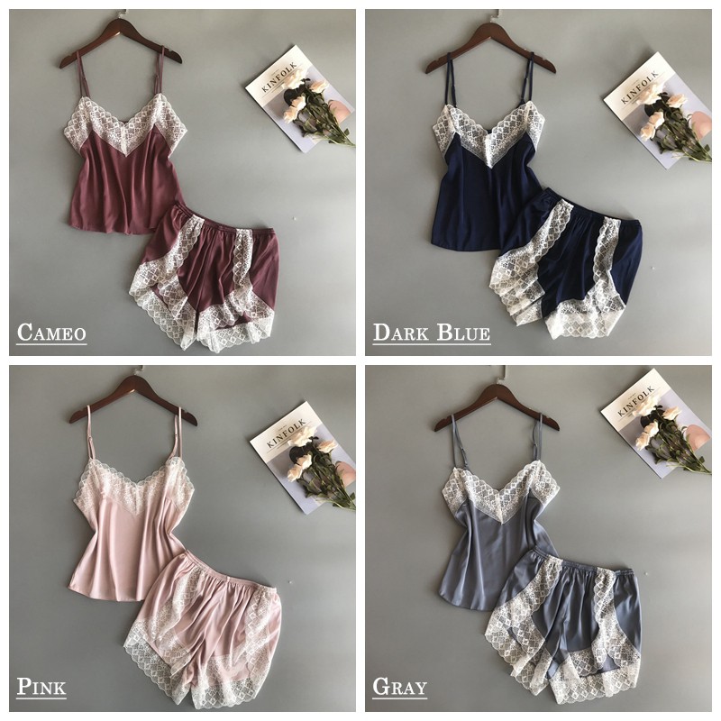 Bộ đồ ngủ UNLIMON chất vải lụa satin phối ren cho nữ | BigBuy360 - bigbuy360.vn