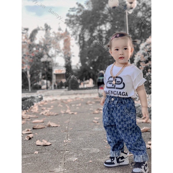 Áo thun tay lỡ Balen ciaga logo cho bé , áo phông cotton unisex ,Samyy_vn