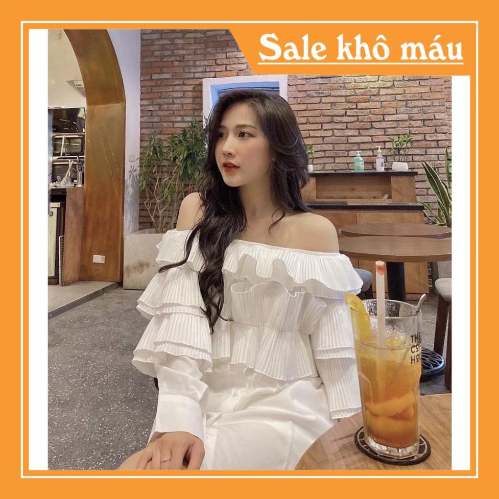 [ BIG SALE] Áo sơ mi xếp ly trễ vai Simbabo