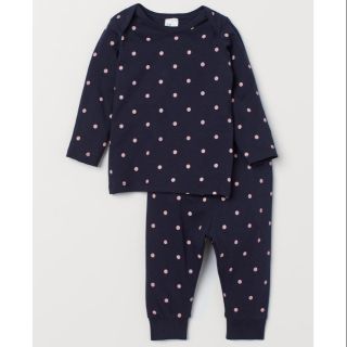 Set xanh than chấm bi hồng cho bé gái H&M authentic 💯