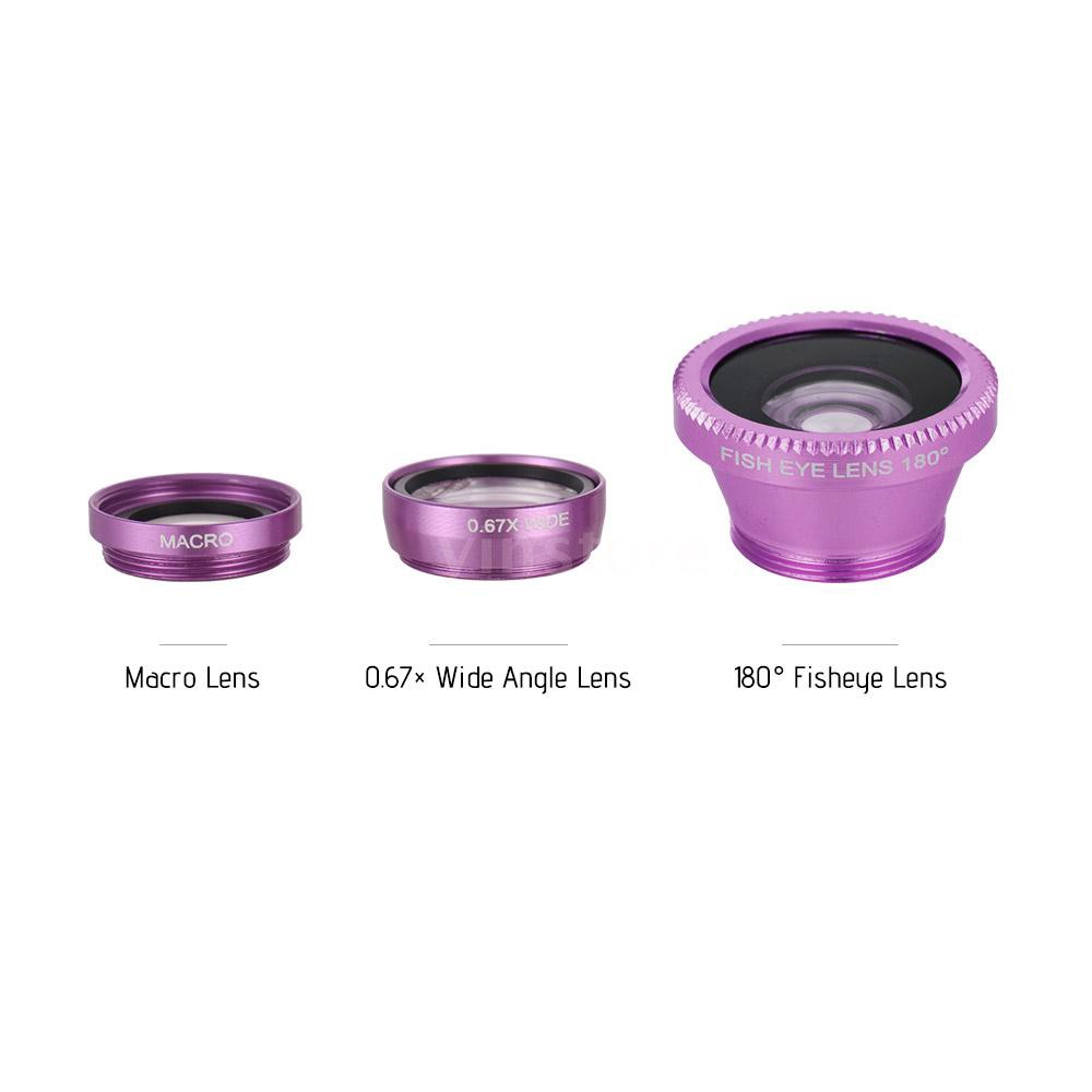 yins♥Universal Clip Lens Kit 180° Mobile Phone Fisheye Lens 0.67× Wide Angle Lens Macro Lens 3 in 1 with Clip for iPhone