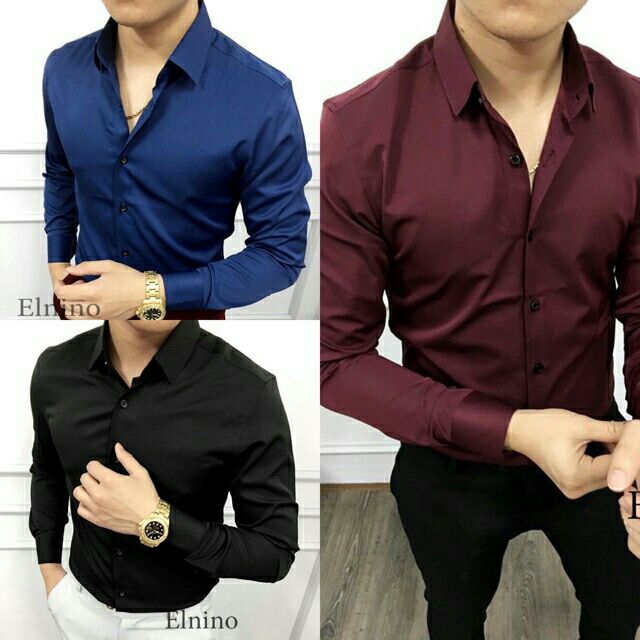 Sơ mi nến lụa cao cấp màu tự chọn xanh đậm, đen, đỏ đô, hàng xuất hàn giá trị cao cấp trên từng đường kim mũi chỉ | BigBuy360 - bigbuy360.vn