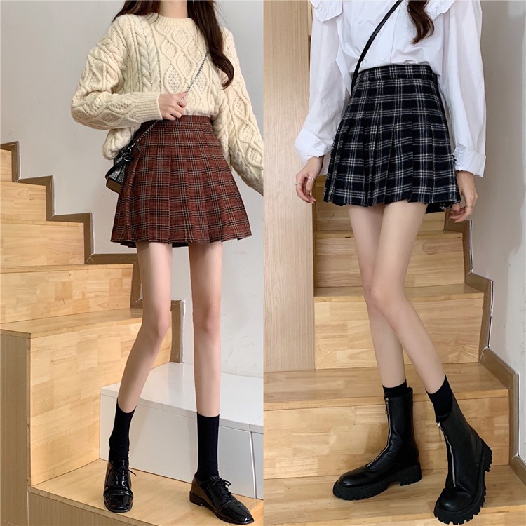 Chân Váy Xiaozhainv Chữ A Eo Cao Hoa Văn Kẻ Ô Phối Xếp Li Phong Cách Hàn Quốc Thời Trang | BigBuy360 - bigbuy360.vn