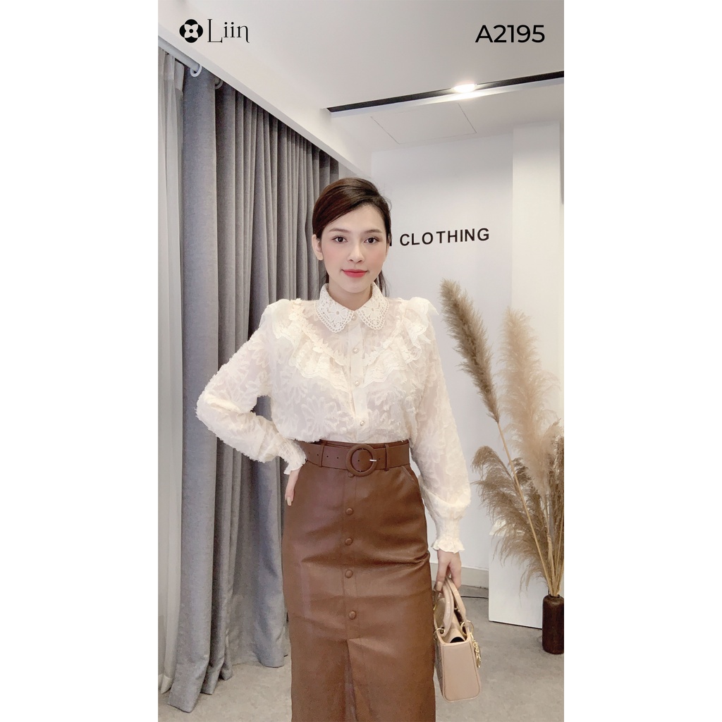 Áo sơ mi nữ cách điệu ren bèo tay phồng bo chun kiểu dáng tiểu thư sành điệu Liin Clothing A2195