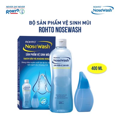 Bộ sản phẩm rửa mũi tiện dụng Rohto NoseWash (1 bình vệ sinh mũi Easy Shower + 1 chai dung dịch 400ml)