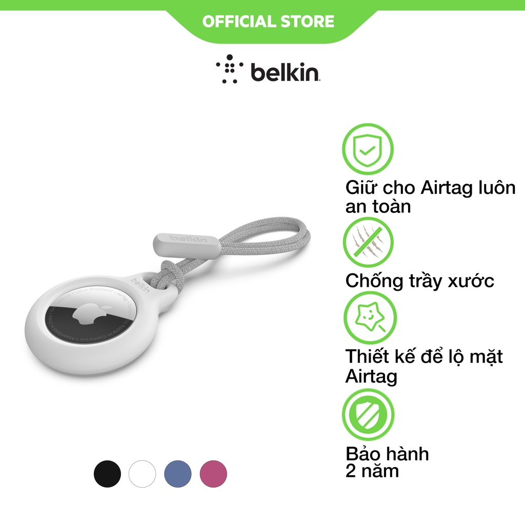 Vỏ bảo vệ Airtag Secure Holder Belkin Có Dây Đeo, chống trầy xước, thiết kế tân tiến - HÀNG CHÍNH HÃNG CAO CẤP- F8W974bt