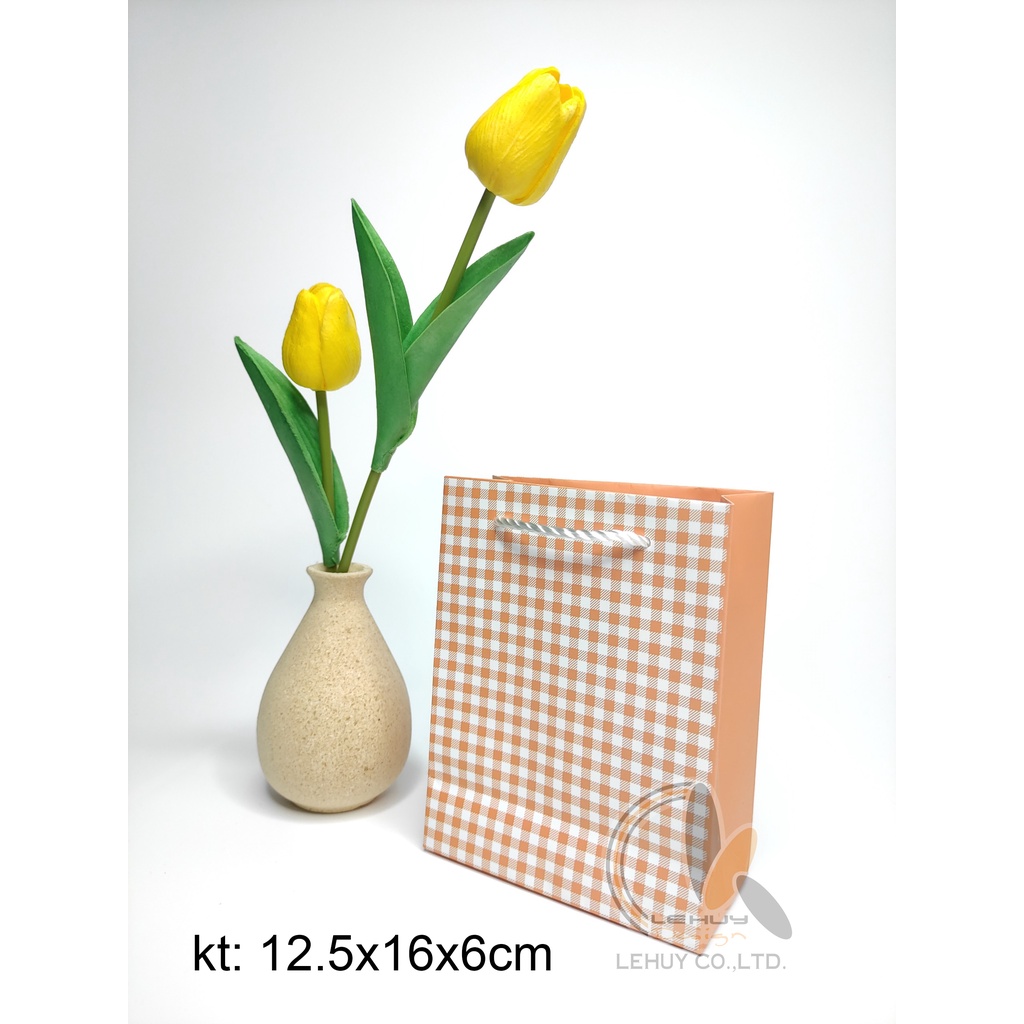 10 Túi giấy nhỏ đựng quà  caro cam KT 12.5X16X6 CM