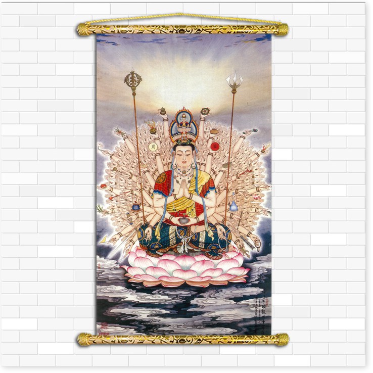 Tranh Liễn Phật Giáo - Thiên thủ thiên nhãn Quan Âm – Vải canvas cao cấp nẹp sáo gỗ tự nhiên nhiều size, nhiều mẫu