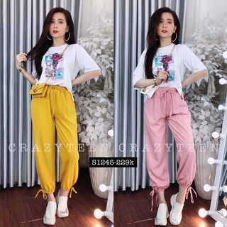 Sét Áo Thun Tay Ngắn In Hình Truyện Tranh Kết Hợp Quần Dài Ống Túm Cute TTS1034