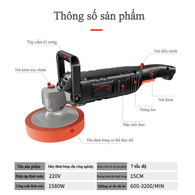 Máy đánh bóng công nghiệp cầm tay 7 tốc độ 4S 1580W - hàng cao cấp