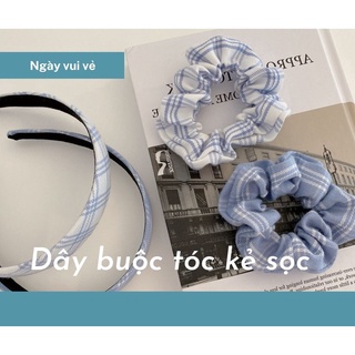 Dây buộc tóc màu xanh cột tóc nhiều hình