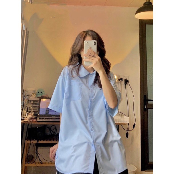 Áo Sơ Mi Học Sinh Cổ Sen Cộc Tay - Áo Sơ Mi Hai Màu Xanh, Trắng( Kèm ảnh thật) | BigBuy360 - bigbuy360.vn