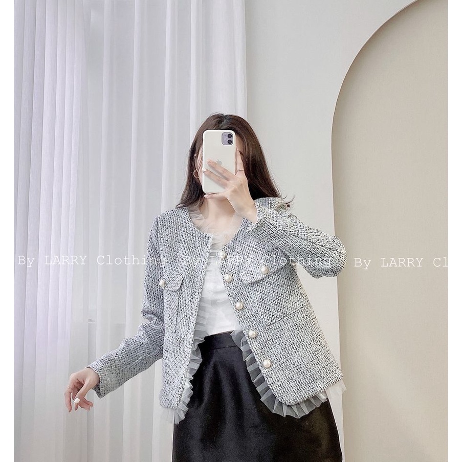 Áo Khoác Dạ Tweed Cao Cấp Gam Màu Mới Hottrend Kem Dải Lụa Khăn Cao Cấp A293 - Larry Clothing | BigBuy360 - bigbuy360.vn