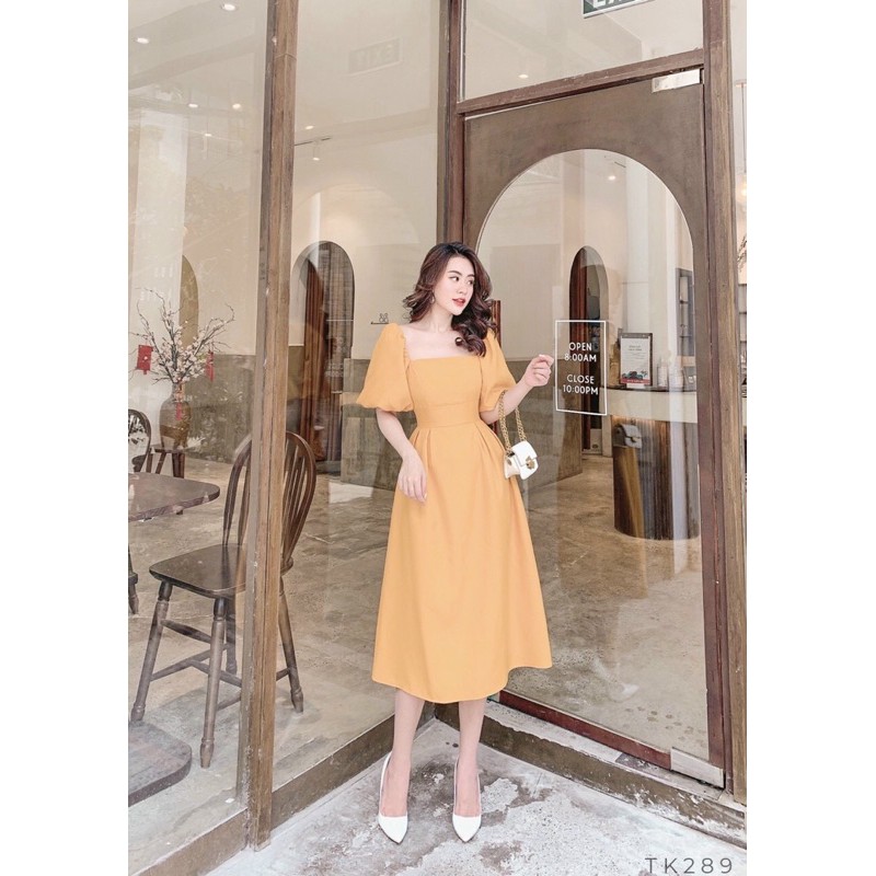 Đầm dự tiệc cổ vuông tay phồng nhiều màu | BigBuy360 - bigbuy360.vn