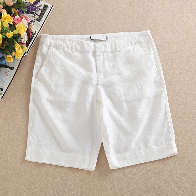 Quần Short Cotton Lanh Lưng Vừa Màu Trơn Thời Trang Đi Biển Mới