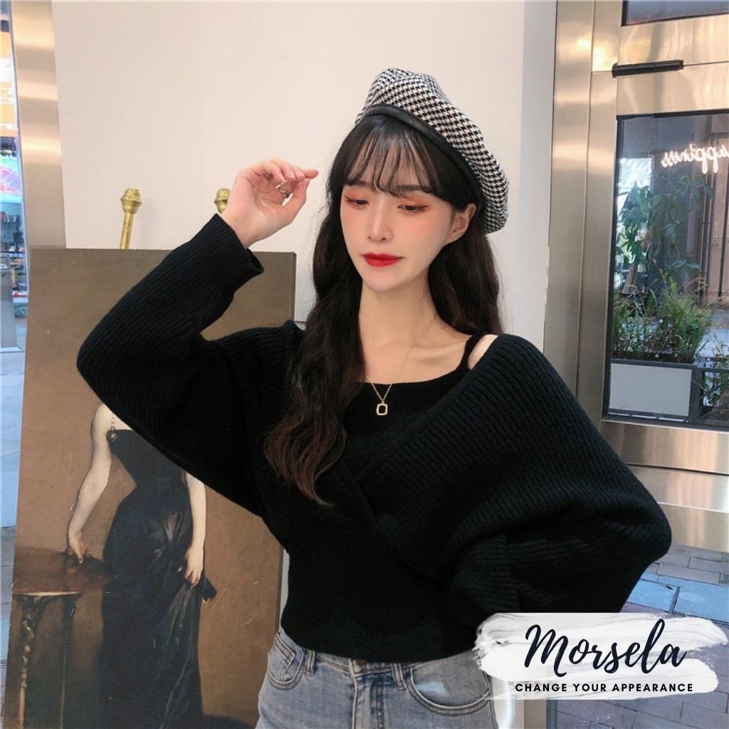 Áo trễ vai tay dài cổ yếm ôm body -Len tăm - chất siêu dãn siêu mịn- Áo croptop nữ kiểu Hàn Quốc - Morsela | BigBuy360 - bigbuy360.vn