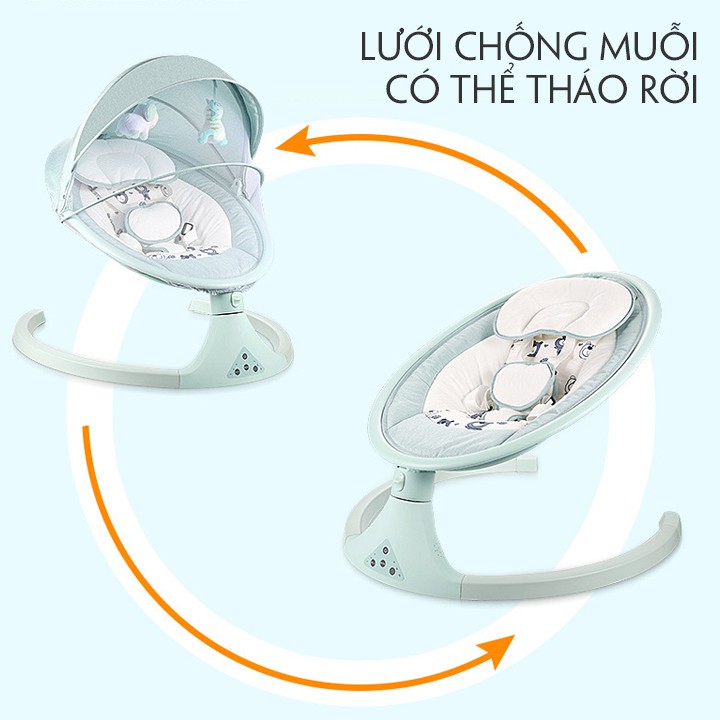 Nôi điện, nôi rung đa chức năng. Khung hợp kim nhôm, vải Oxford siêu mềm, điều khiển từ xa, kết nối bluetooth